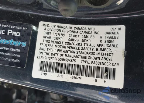 2018 Honda Civic Lx из США, поврежденный, VIN 2HGFC2F50JH597875